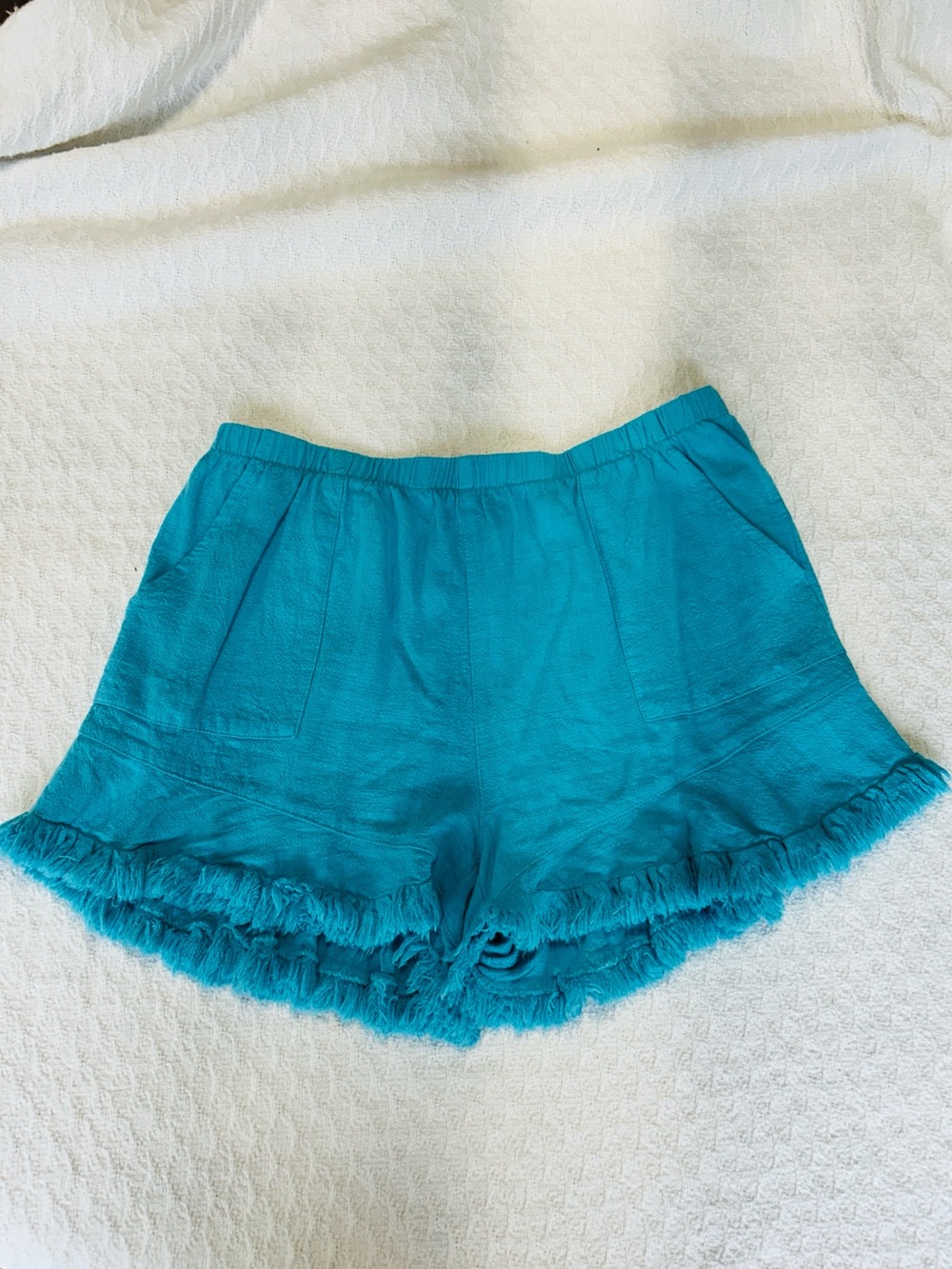 Umgee Teal Frayed Hem Women's Shorts cotton/linen L